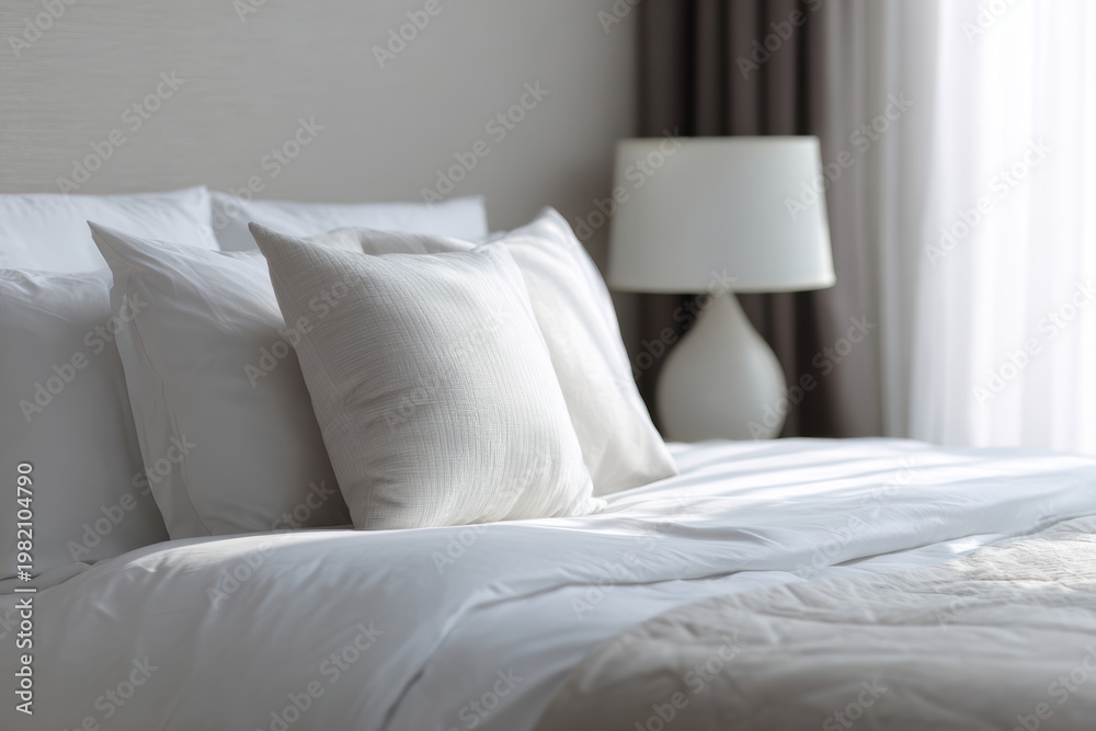 Obraz premium comfortable bed with white sheets and pillows bedroom interior