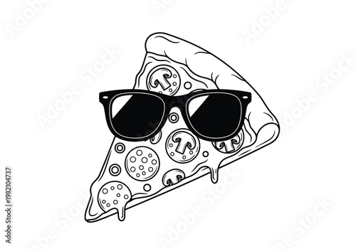 A slice of pizza creatively designed to look like a pair of stylish sunglasses