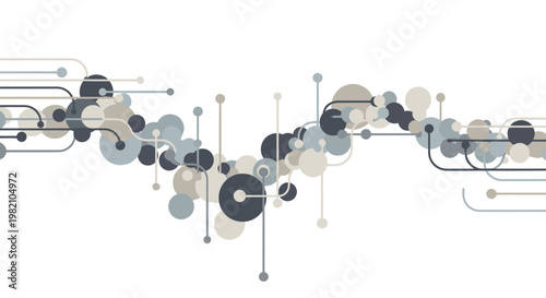 Abstract technological background with interconnected circles and lines representing data flow, digital network, and modern communication concepts.