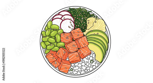 Gourmet Bowl of Delight: This image depicts a meticulously arranged bowl brimming with fresh, colorful ingredients, a testament to culinary artistry and the joy of healthy eating.