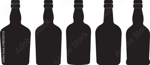 Set of isolated red and white wine bottles in a vector illustration featuring transparent glass with blank labels for a winery product display