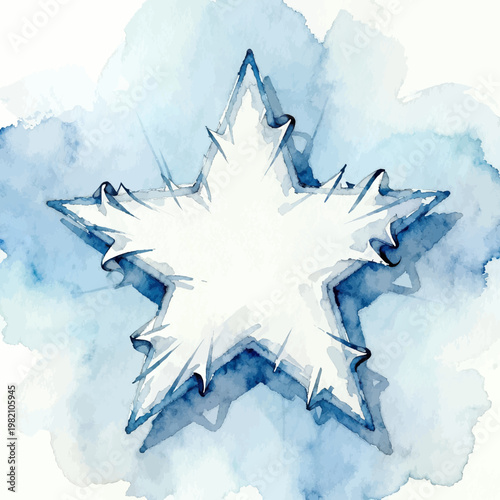 Ice star explosion watercolor illustration with sharp spikes for cold freeze and shock concept isolated on white background