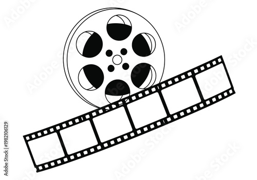 Classic film reel and strip illustration representing traditional movie cinematography