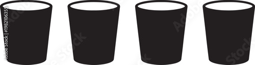 Vector illustration of a black and white skateboard and glasses silhouettes next to an isolated disposable paper coffee cup and metal can object