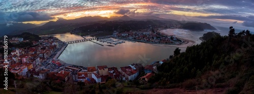 Sunset view of the city of Ribadesella.Asturias, Spain.