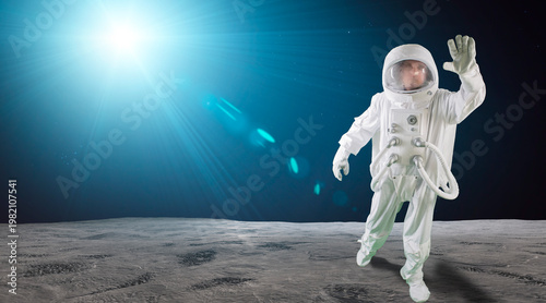 Wallpaper Mural Astronaut in white space suit on moon surface with bright star light and dark space background Torontodigital.ca