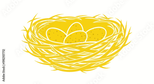 Golden Bird Nest with Four Eggs, Spring Symbol, Fertility, New Life