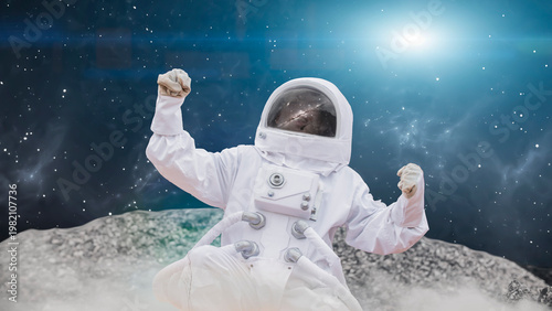 Wallpaper Mural Astronaut in white space suit on moon surface with bright star light and dark space background Torontodigital.ca