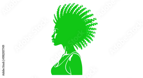 Green silhouette profile of a woman with a mohawk hairstyle