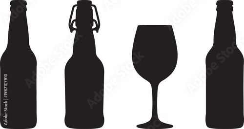 An isolated red wine bottle and elegant glasses filled with crimson liquid stand ready for a celebration or restaurant dinner party