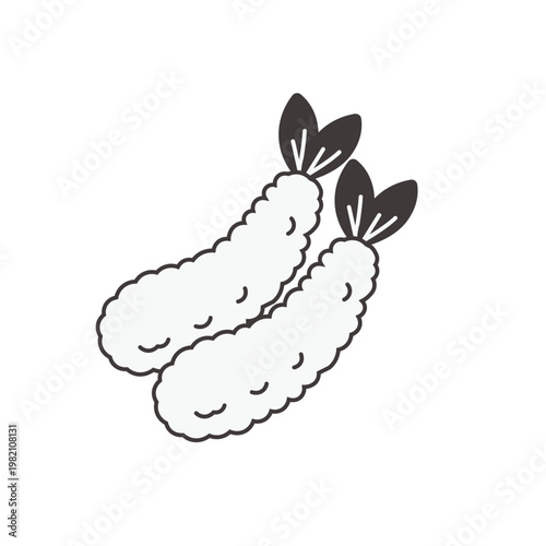 エビフライのモノクロイラスト　食べ物
お弁当　おかずのイラスト　シンプル　素材　弁当素材　