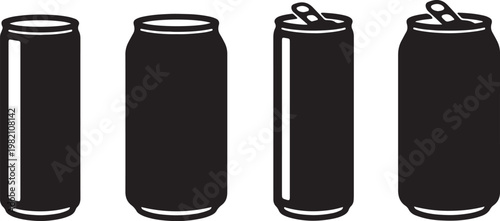 Black and white vector illustration of an isolated beer bottle and a set of blank paper cups and containers on a white background