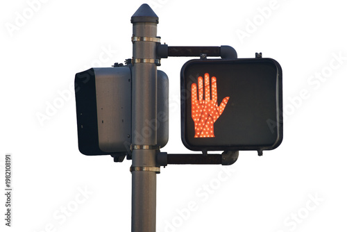 a traffic signal to cars and pedestrians that its NOT OK to walk across the street isolated on a transparent background