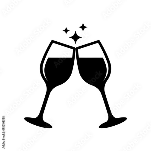 Two wine glasses clinking with stars
