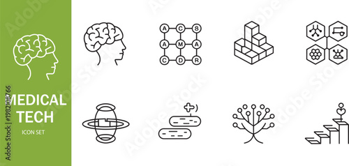Medical Technology and Artificial Intelligence Brain Research Vector Icon Set