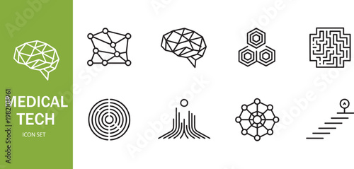 Medical Technology and Artificial Intelligence Vector Icon Set - Digital Healthcare & Biotech