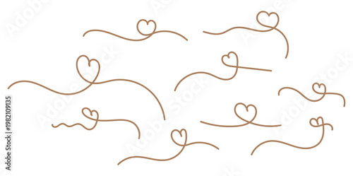 Brown Heart Symbols and Lines on White Background
