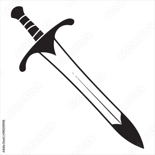 A black and white image of a sword