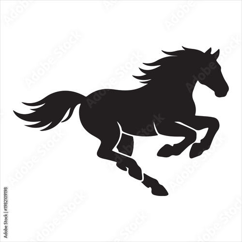 A black silhouette of a horse running