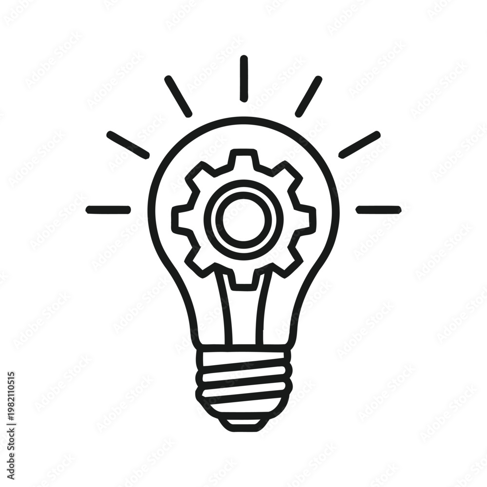 Fototapeta premium Grey light bulb with gear and rays on white background