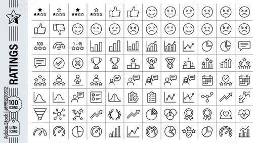 A comprehensive infographic featuring various rating icons and symbols for feedback and evaluation. AI, eps, png, jpg. transparent background.