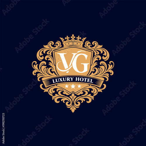 Cuadro en lienzo Luxury Monogram VG Crest Logo with Royal Crown and Shield Ornament