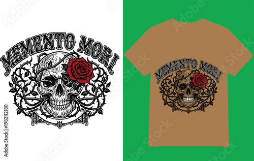 Memento Mori Skull Rose Gothic T-Shirt | Dark Art Floral Skeleton Tee