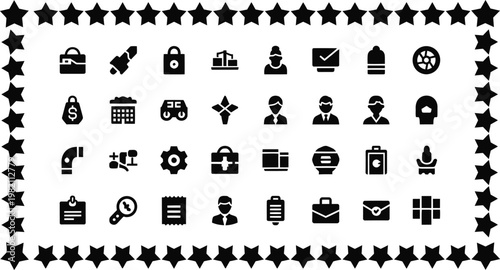 Black and white icon set with star border