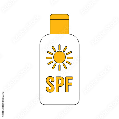 Sunscreen bottle with sun protection factor symbol  isolated on white background