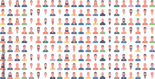 Cuadro en lienzo Portraits of diverse people in front and profile view, cartoon avatars of differ