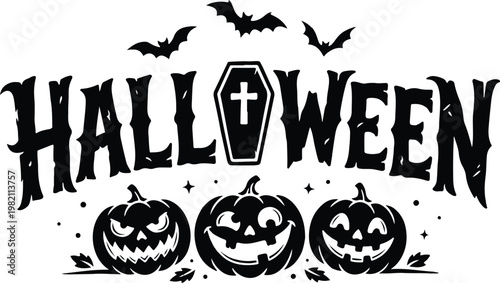 Halloween pumpkins, spooky jack o lanterns, black vector icons, Halloween decorations