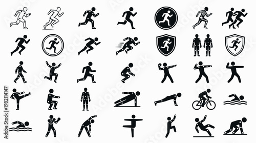 Biomechanics Icon Variations. Biomechanics in sports and human performance. Icon set. Set Logo of Biomechanics in sports and human performance: running motion