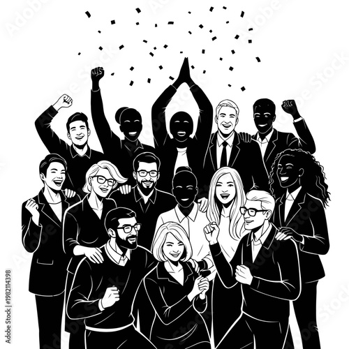 Diverse group of business people celebrating with confetti