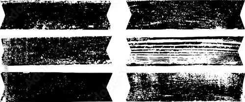 Grunge black textured banners vintage distressed horizontal shapes with rough ink and noise effect