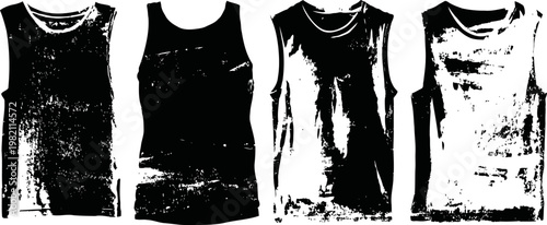 Grunge black and white tank tops in different distressed textures and patterns