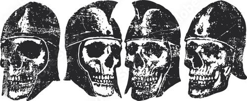 medieval skull helmets black ink drawing set viking warrior helmet illustrations in different angles skeleton head armor design