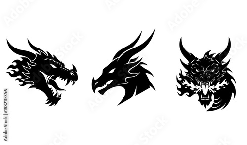 Dragon head silhouette black mythical logo vector