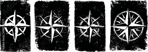 vintage grunge compass rose icons set with distressed texture and nautical star design