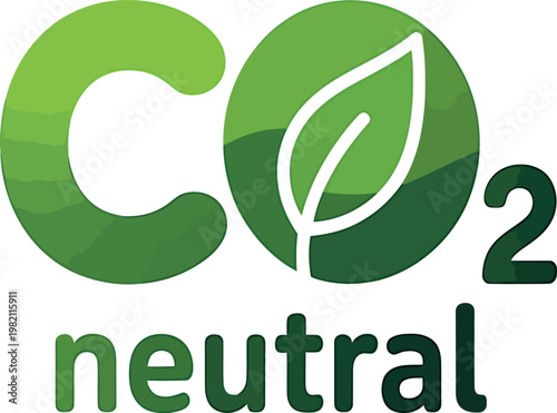 Green CO2 neutral logo with leaf symbol on white background