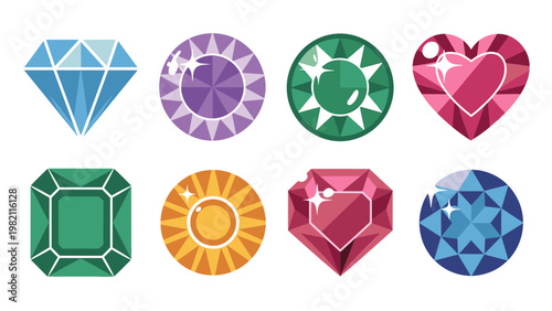 Colorful Gemstone Vector Set  Sparkling Diamonds and Precious Jewels Collection