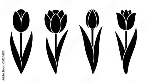 Modern Black Tulip Silhouette Set Minimal Floral Icon Collection