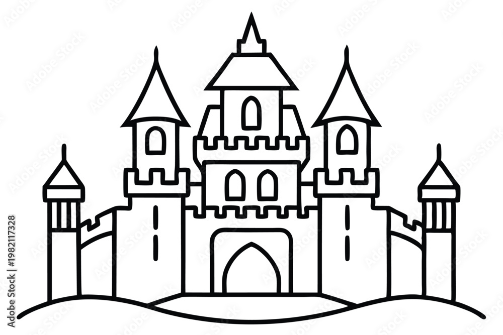 Fototapeta premium castle silhouette line art vector illustration with a white background
