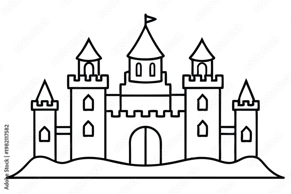 Fototapeta premium castle silhouette line art vector illustration with a white background