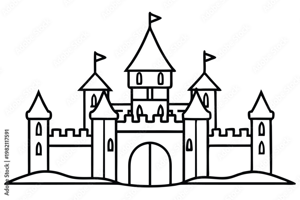 Obraz premium castle silhouette line art vector illustration with a white background