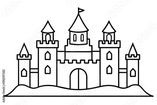 castle silhouette line art vector illustration with a white background