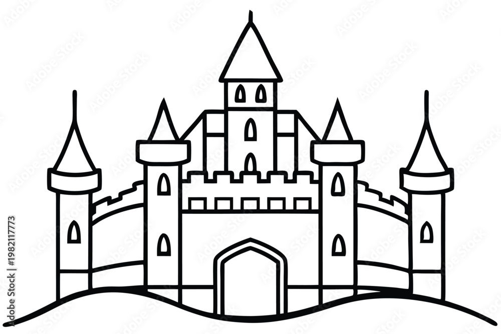 Obraz premium castle silhouette line art vector illustration with a white background