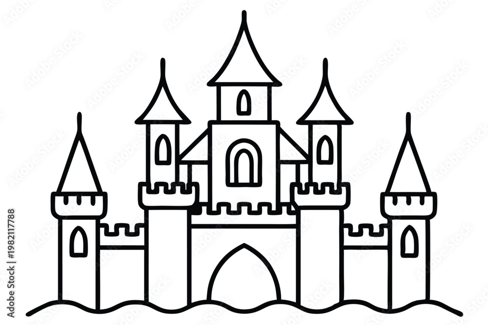 Obraz premium castle silhouette line art vector illustration with a white background
