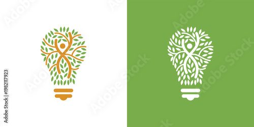Creative light bulb design with a tree and human figure inside.