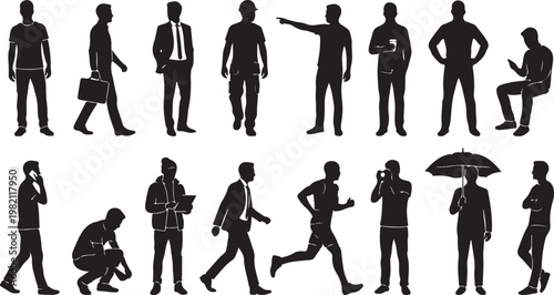 Black business people silhouettes, office workers, professionals, vector icons set