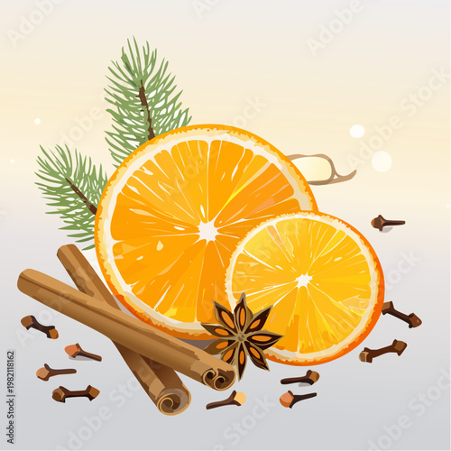 Orangenscheiben und Gewürzduft im Winter